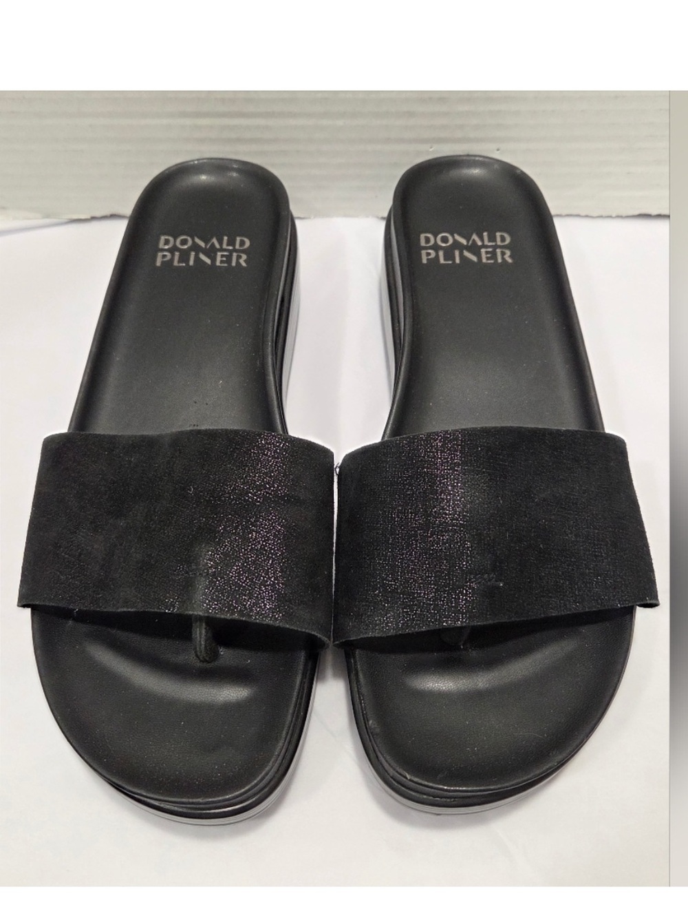 Donald Pliner Fifi Black Leather Wedge Slide Sandal Women's 8.5